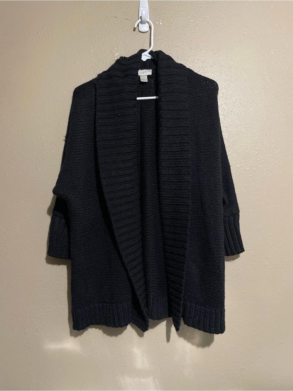 Black Knit Open Front 3/4 Sleeve Cardigan Sweater Women’s L